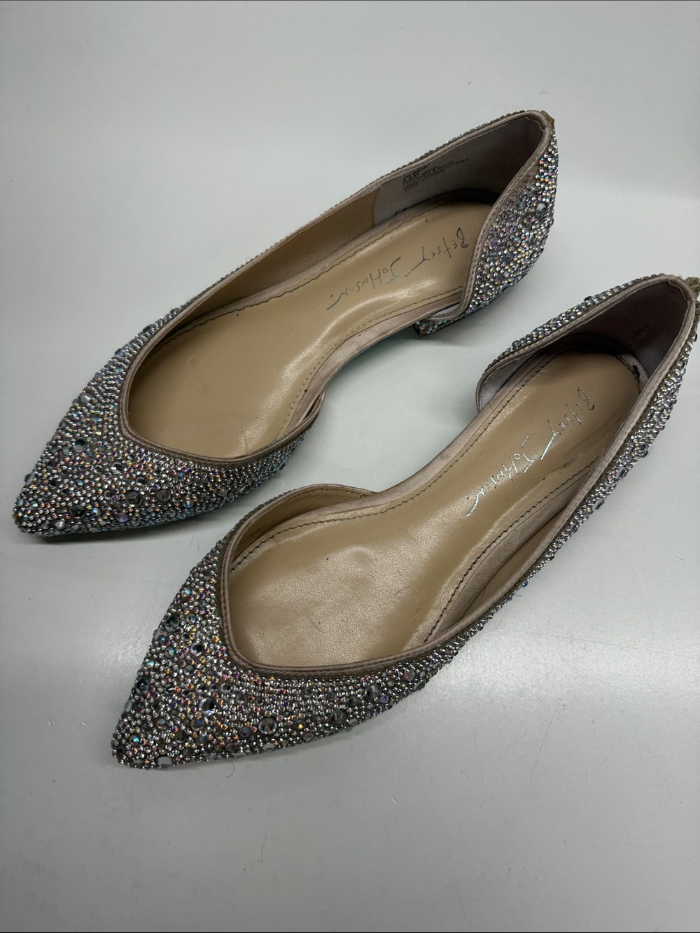 Betsy Johnson Remy Rhinestone D'Orsay Ballet Flats Slip On Shoes Silver Size 6.5
